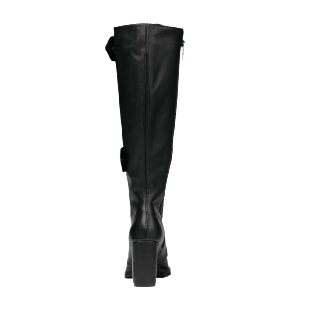 Black leather boots close up