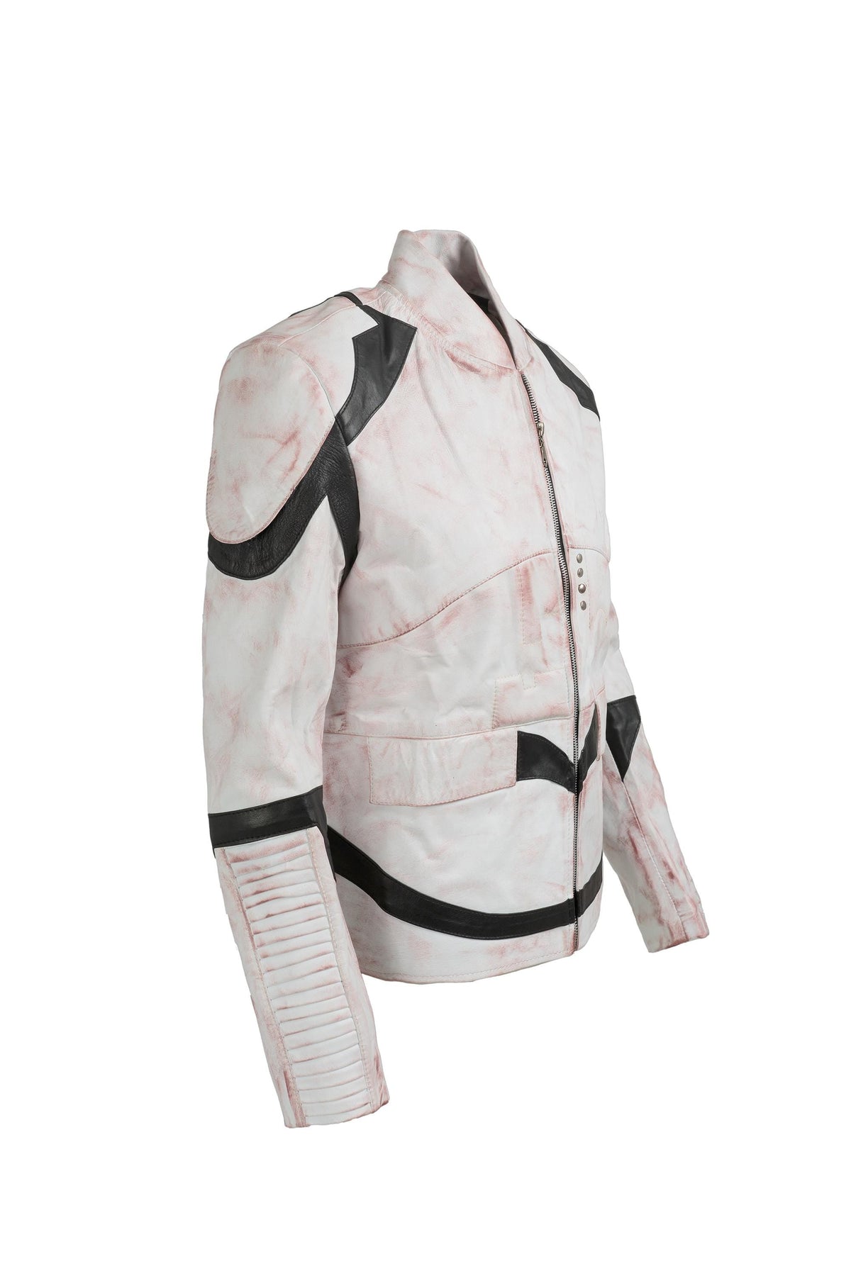 Stormtrooper-Inspired White Leather Jacket angled front view