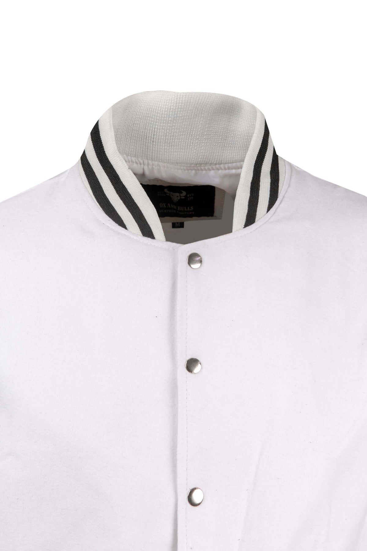 The Weeknd XO Varsity Jacket front collar and button detail