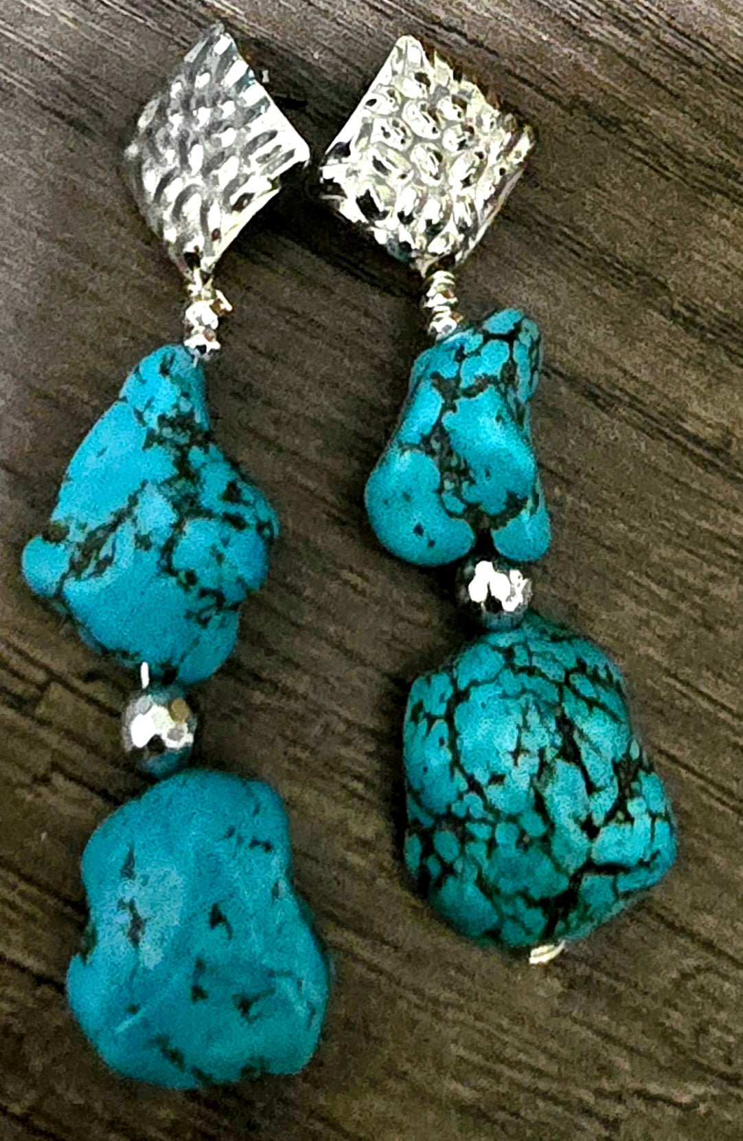 Natural Blue Turquoise Dangle Stud Earrings