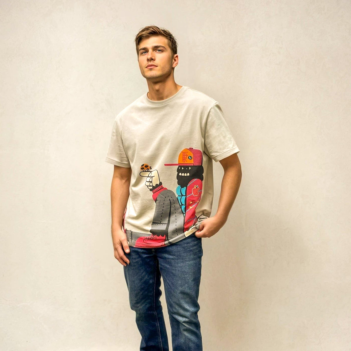 Custom t shirts worn by model