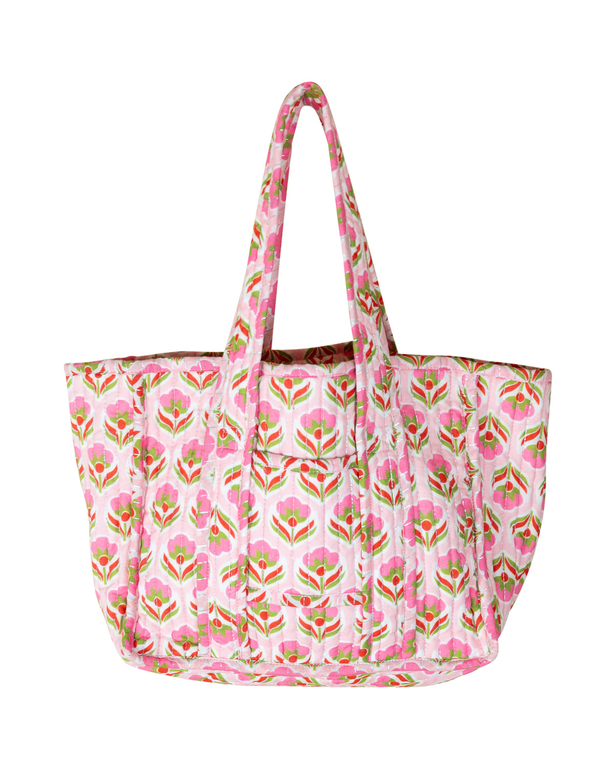 Pink Block Print Tote Bag front view