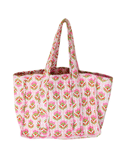Pink Block Print Tote Bag pattern detail