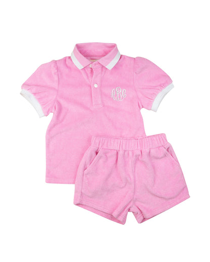 Pink Terry Shorts Set front view
