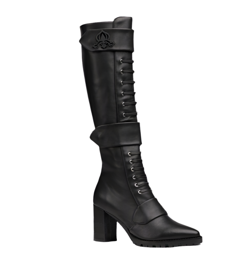 Black leather boots detailed view