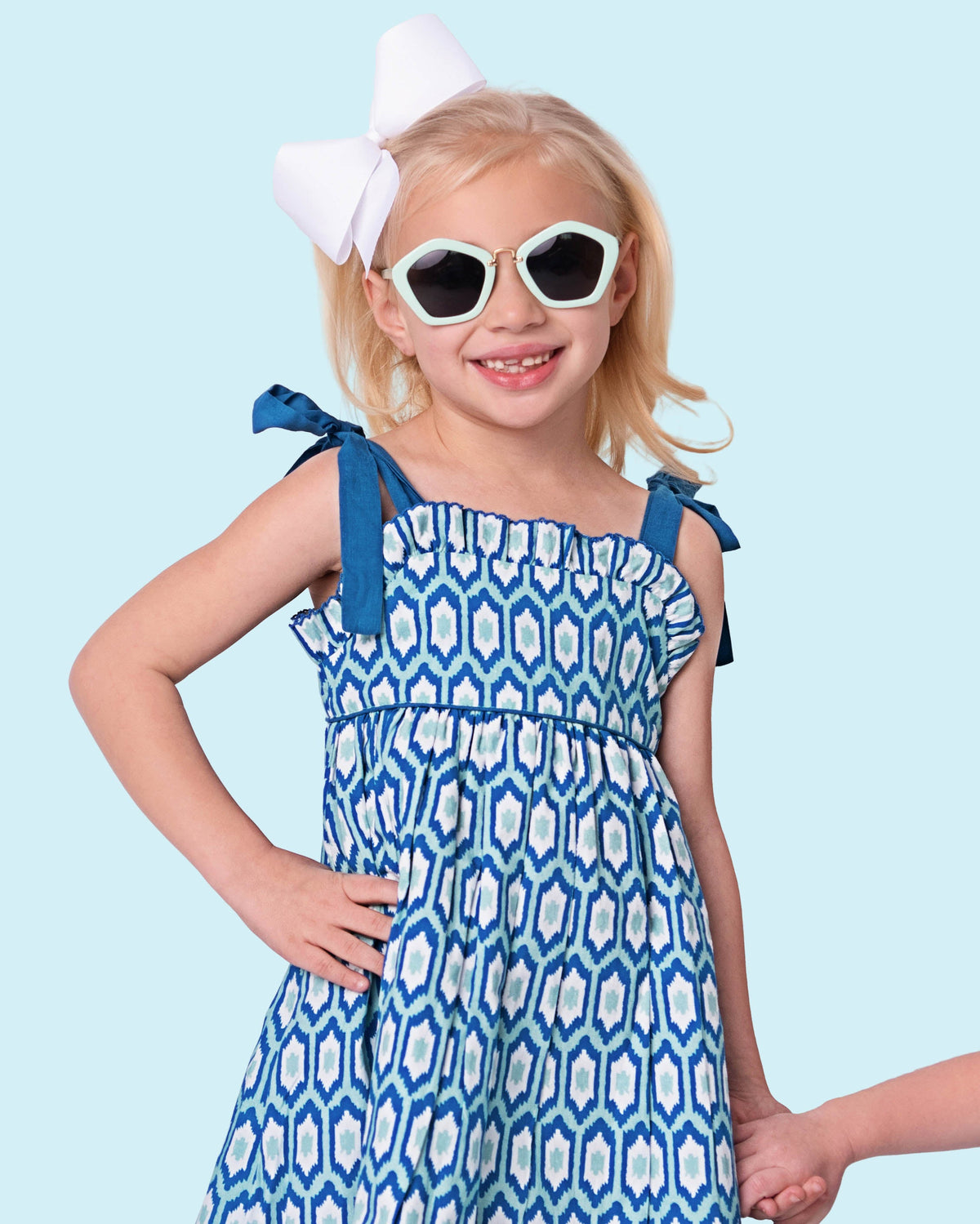 Blue Ikat Sun Dress worn by woman