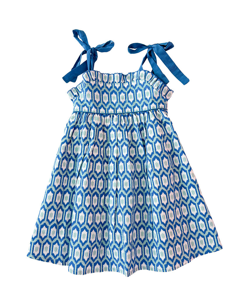 Blue Ikat Sun Dress front view
