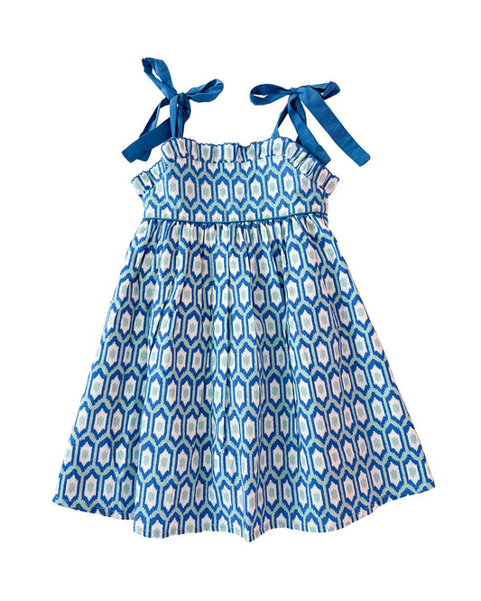Blue Ikat Sun Dress front view