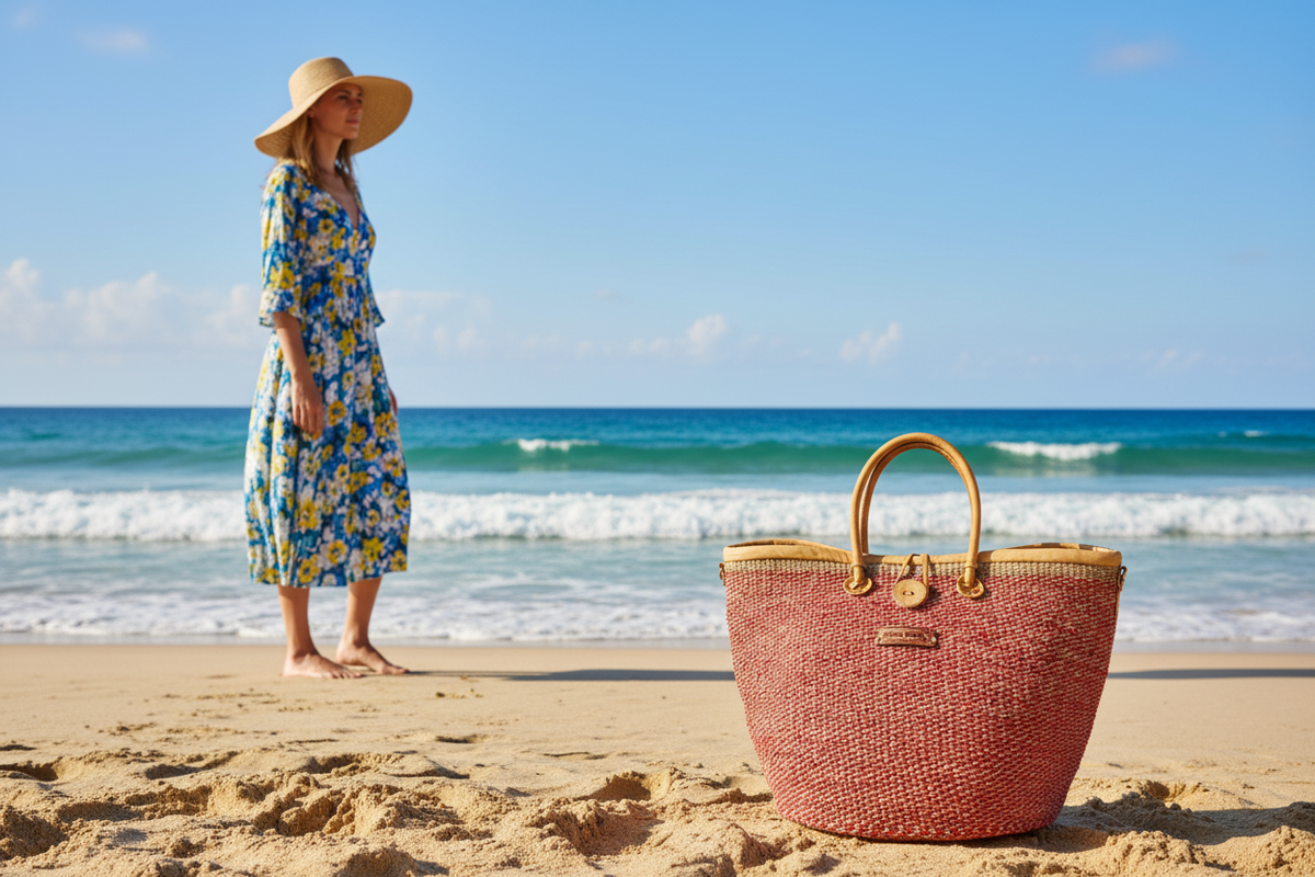 Handmade Basket Tote at the beach