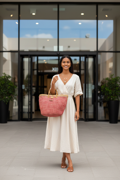 Handmade Basket Tote worn with outfit