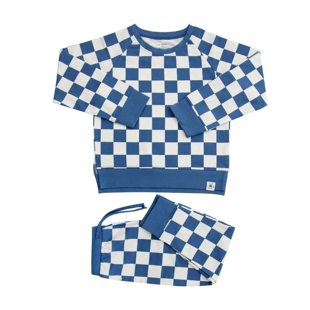 Blue crew neck sweater full outfit