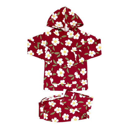 Hooded jogger set red floral matching outfit