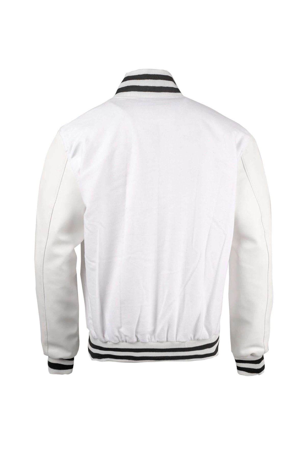 The Weeknd XO Varsity Jacket back view in white and black
