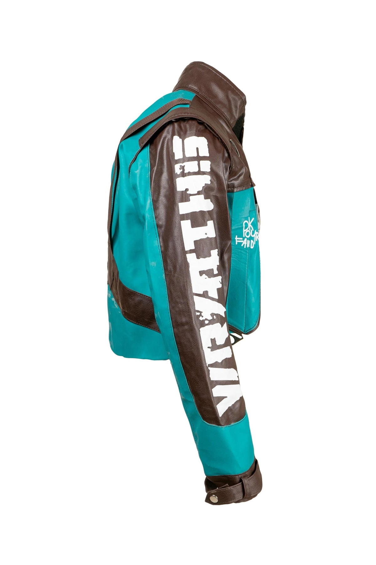Futuristic cyberpunk bolero jacket for women featuring asymmetrical cuts and vibrant colors.