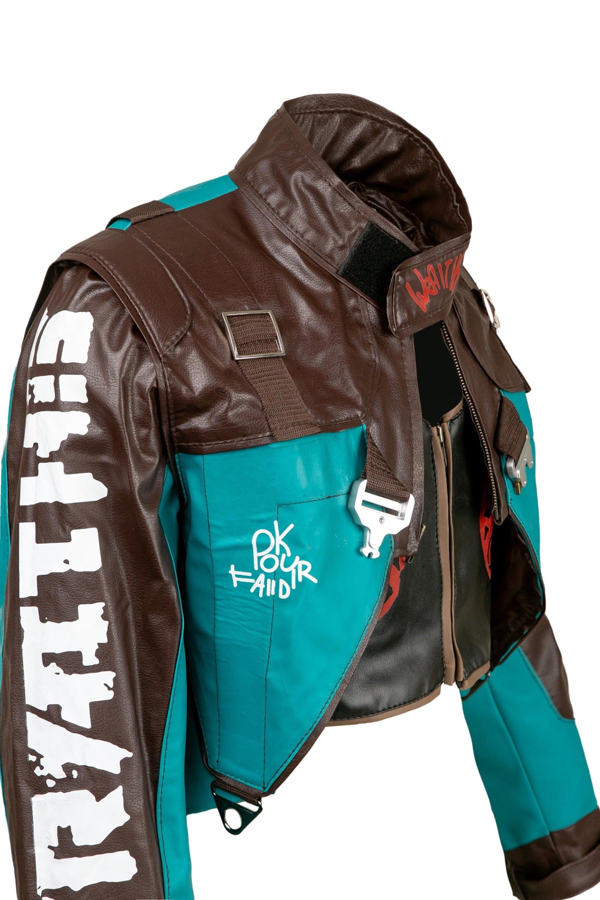 Futuristic cyberpunk bolero jacket for women featuring asymmetrical cuts and high-tech details.