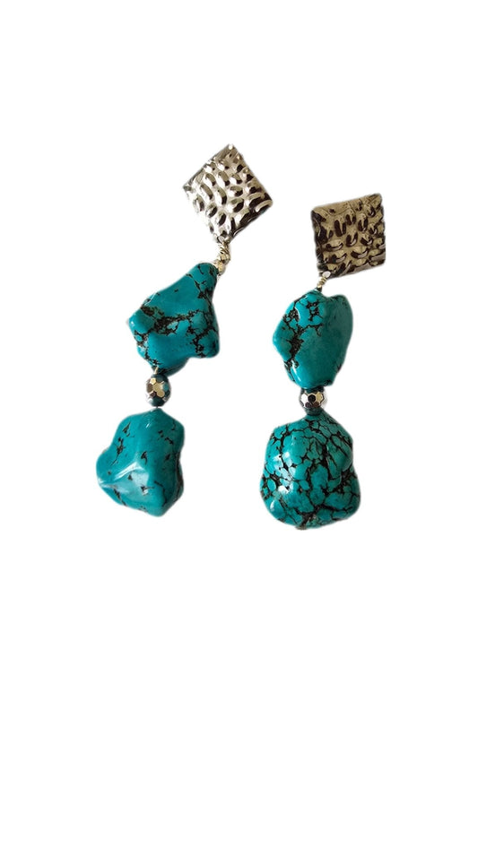 Natural Blue Turquoise Dangle Stud Earrings