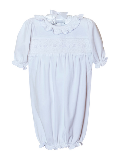 Smocked Baby Gown for Girls in White Knit