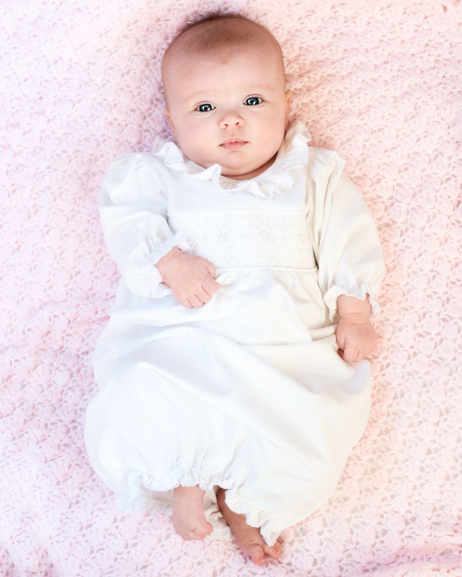 Smocked Baby Gown for Baby Girl in White